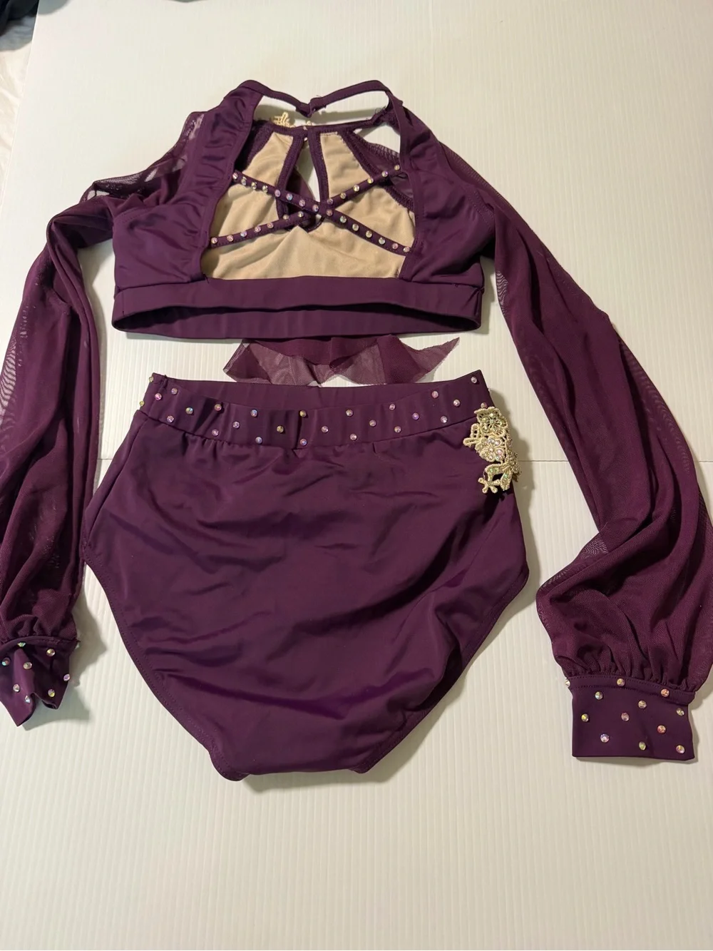 Weissman Elite dance costume 2 piece purple Mesh Bishop Sleeve Set MT11658 MC